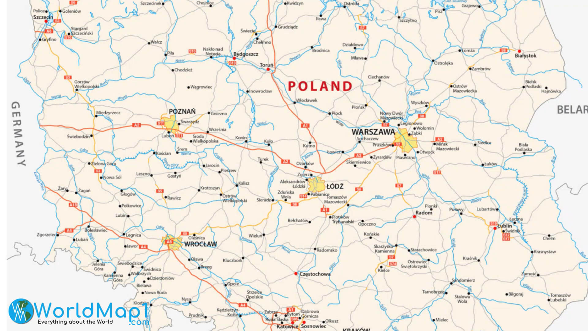 Large Poland Map with Ukraine Border